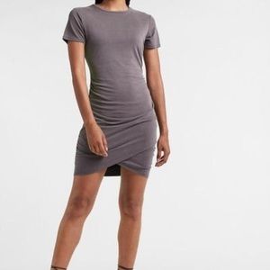 Express Silky Sueded Jersey Ruched T-Shirt Dress. Charcoal Gray-Medium NEW
